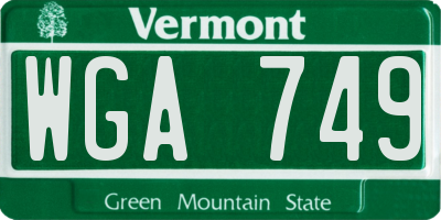 VT license plate WGA749