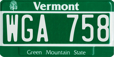 VT license plate WGA758