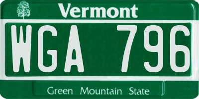VT license plate WGA796