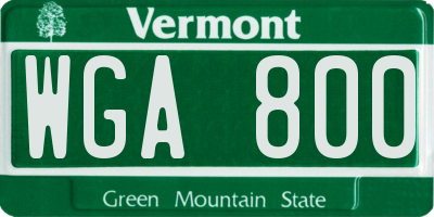 VT license plate WGA800