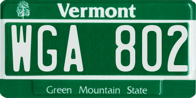 VT license plate WGA802
