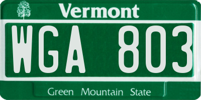VT license plate WGA803