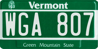 VT license plate WGA807
