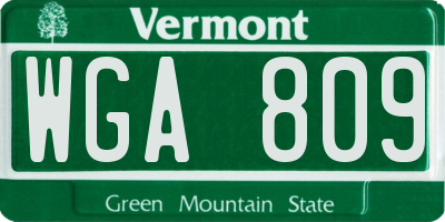 VT license plate WGA809