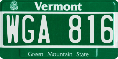 VT license plate WGA816