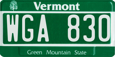 VT license plate WGA830