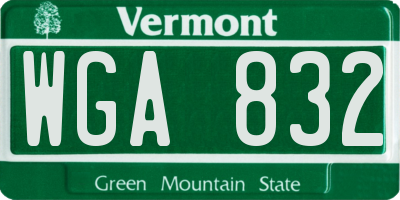 VT license plate WGA832