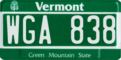 VT license plate WGA838