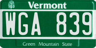 VT license plate WGA839
