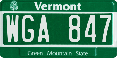 VT license plate WGA847