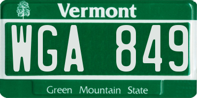 VT license plate WGA849