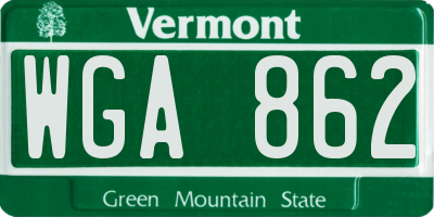 VT license plate WGA862