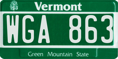 VT license plate WGA863