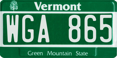 VT license plate WGA865