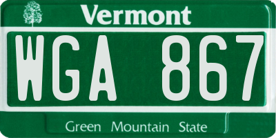 VT license plate WGA867