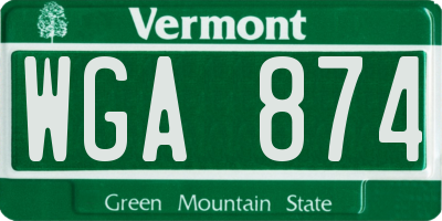 VT license plate WGA874