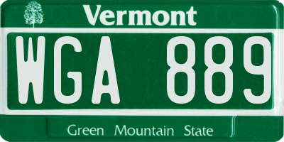 VT license plate WGA889
