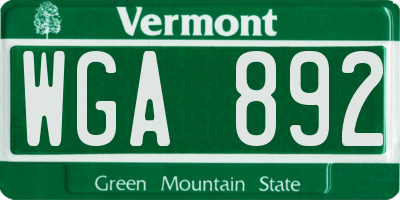 VT license plate WGA892