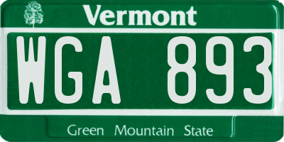 VT license plate WGA893