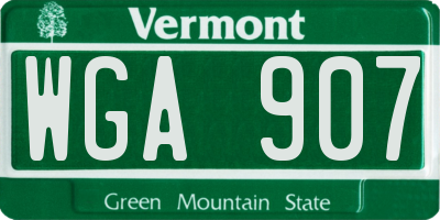 VT license plate WGA907