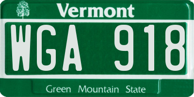 VT license plate WGA918