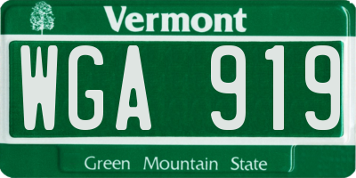 VT license plate WGA919