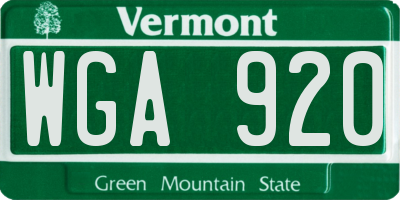 VT license plate WGA920