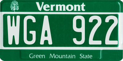 VT license plate WGA922