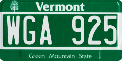VT license plate WGA925