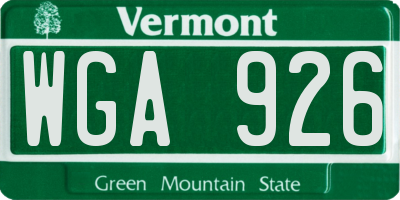 VT license plate WGA926