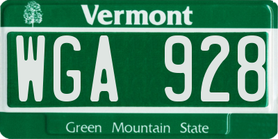 VT license plate WGA928