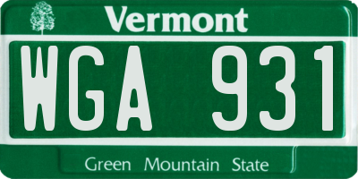 VT license plate WGA931