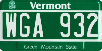 VT license plate WGA932