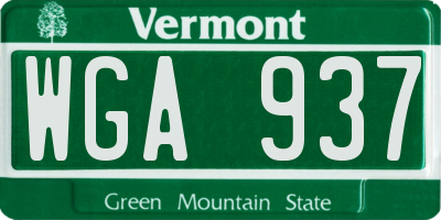 VT license plate WGA937