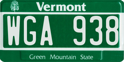 VT license plate WGA938