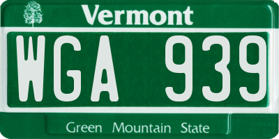 VT license plate WGA939