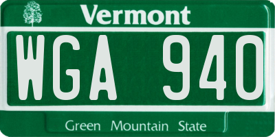 VT license plate WGA940