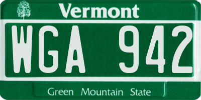 VT license plate WGA942