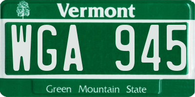 VT license plate WGA945
