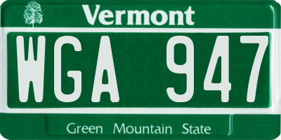VT license plate WGA947