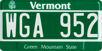 VT license plate WGA952