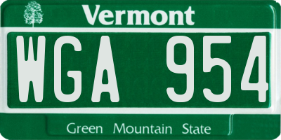 VT license plate WGA954