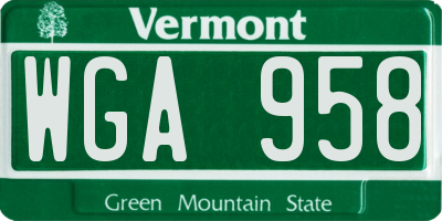 VT license plate WGA958