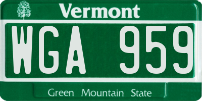 VT license plate WGA959