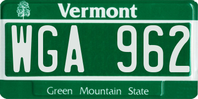 VT license plate WGA962