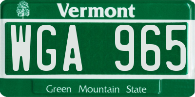 VT license plate WGA965