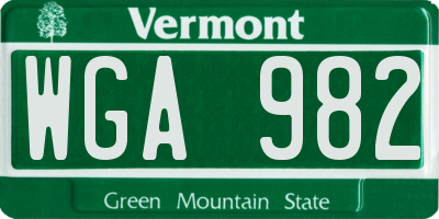 VT license plate WGA982