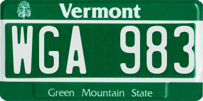 VT license plate WGA983