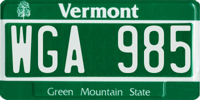 VT license plate WGA985