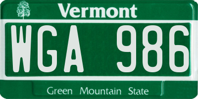 VT license plate WGA986